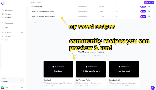 Jasper AI Writer Recipies