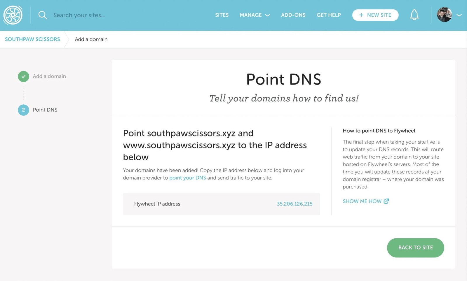 Add a record in Flywheel wordpress hosting